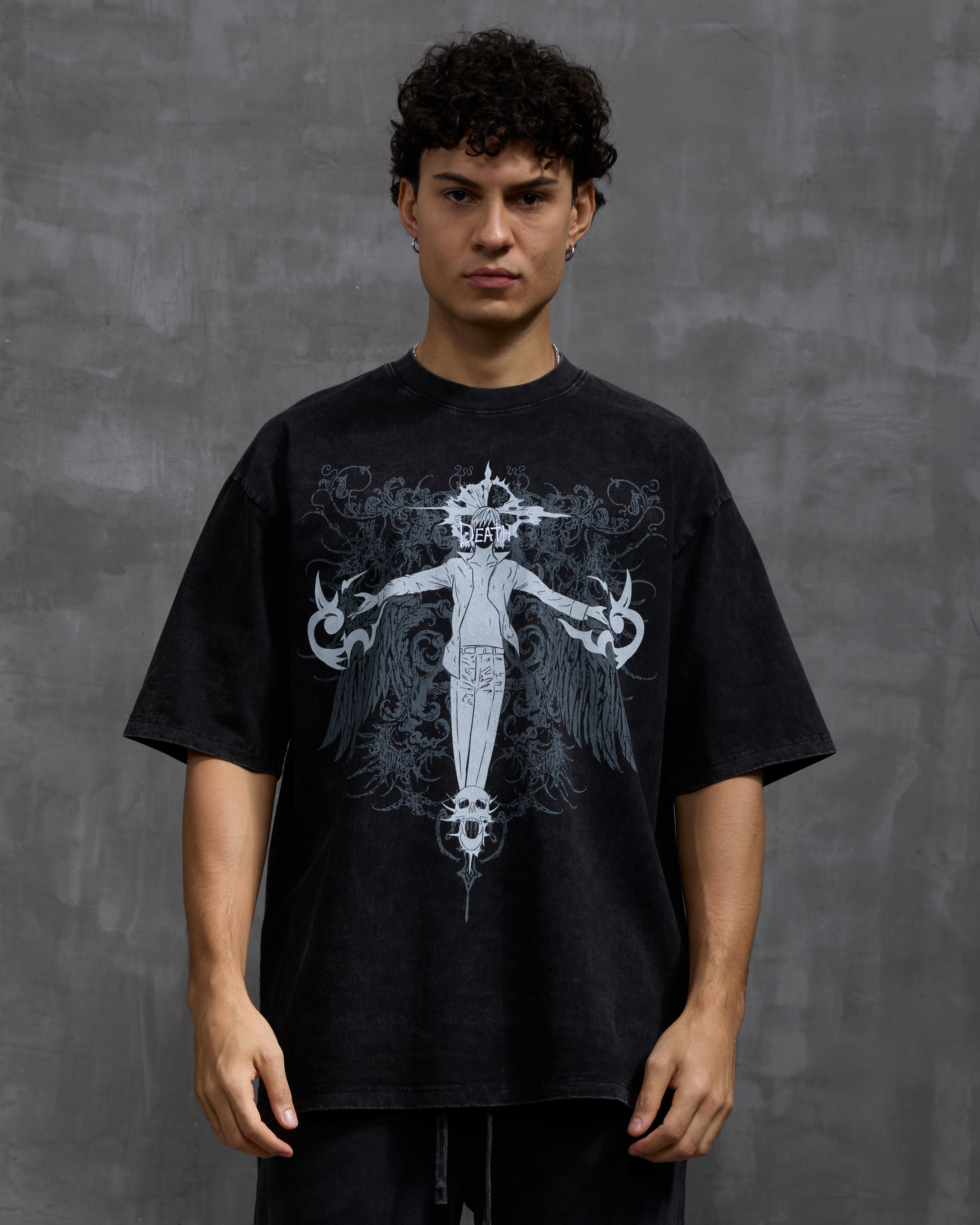 Death Wash Tee | Oversized Black Embroidered Shirt – Aniqi