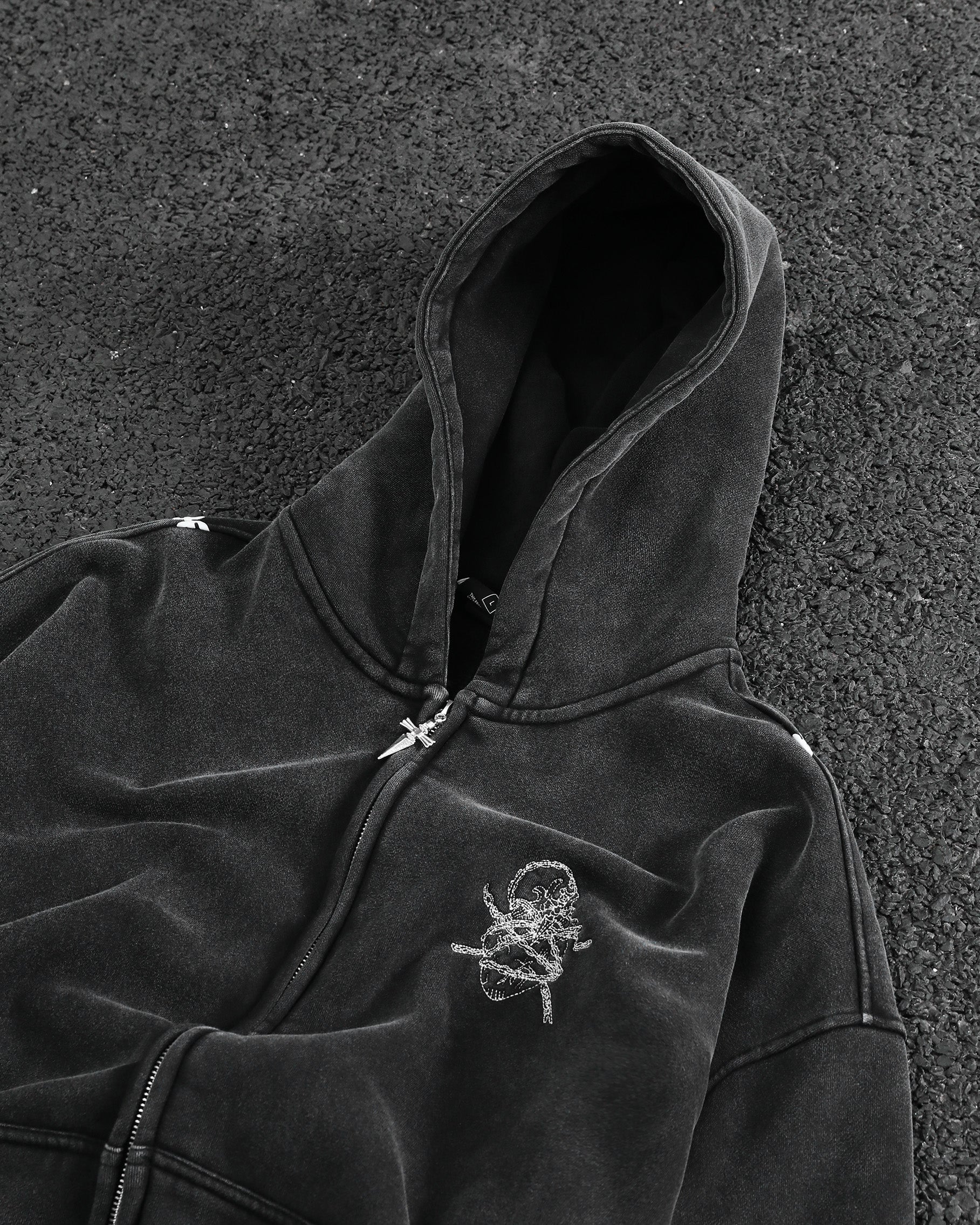 Chains Zip-Up Hoodie | Heavyweight Washed Black Streetwear