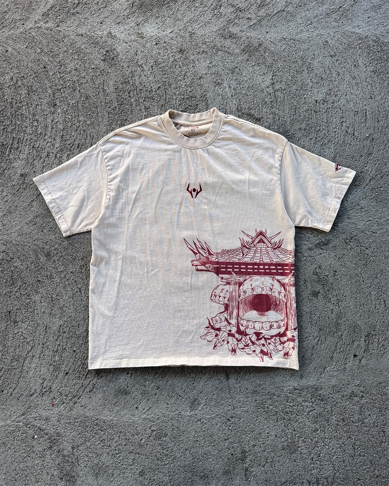 Malevolent Shrine Wash Tee Acid Wash Embroidered Shirt | ANIQI
